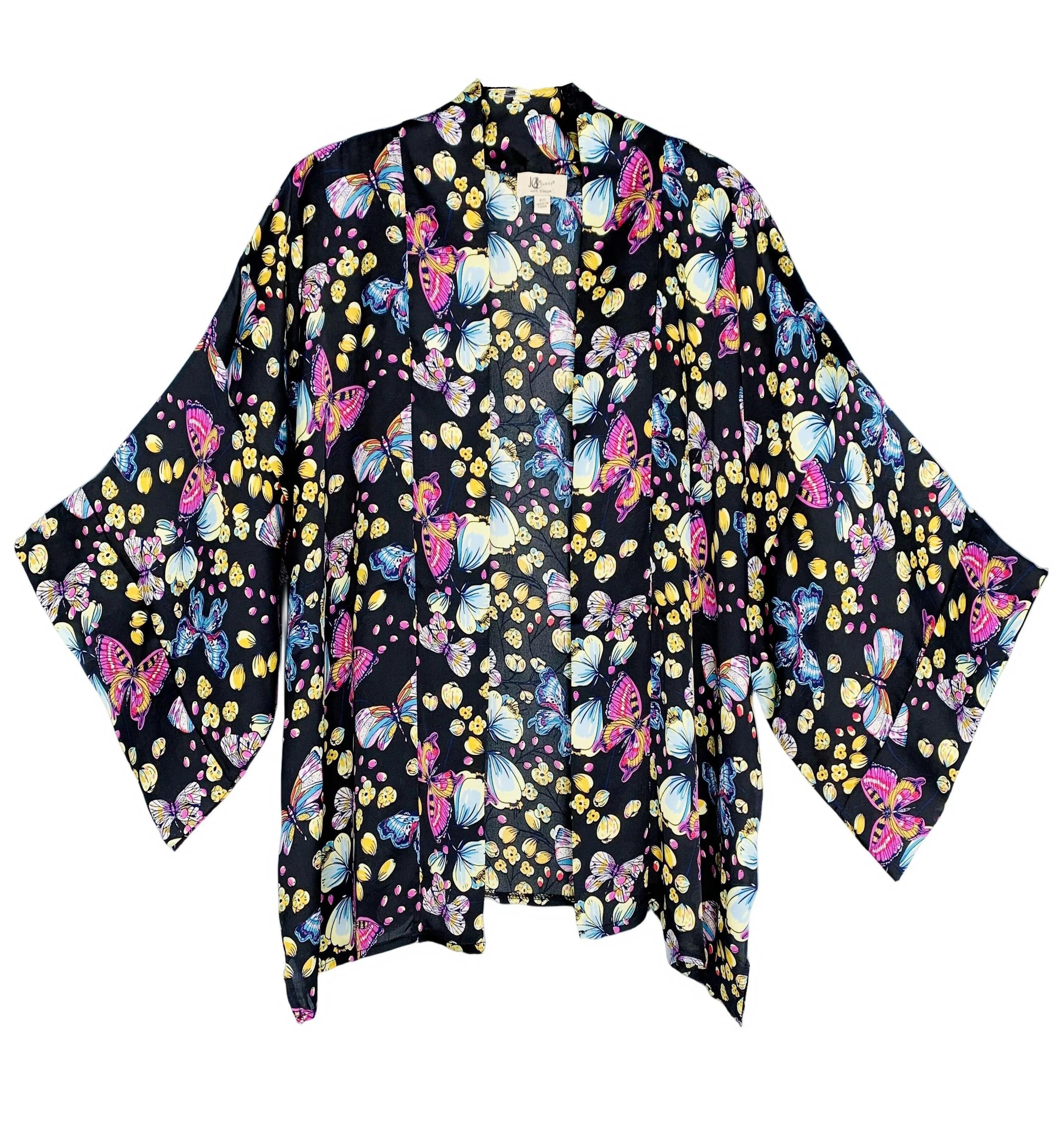 JC083378-5 Black-Multi Sleeve-Detailed Butterfly Kimono