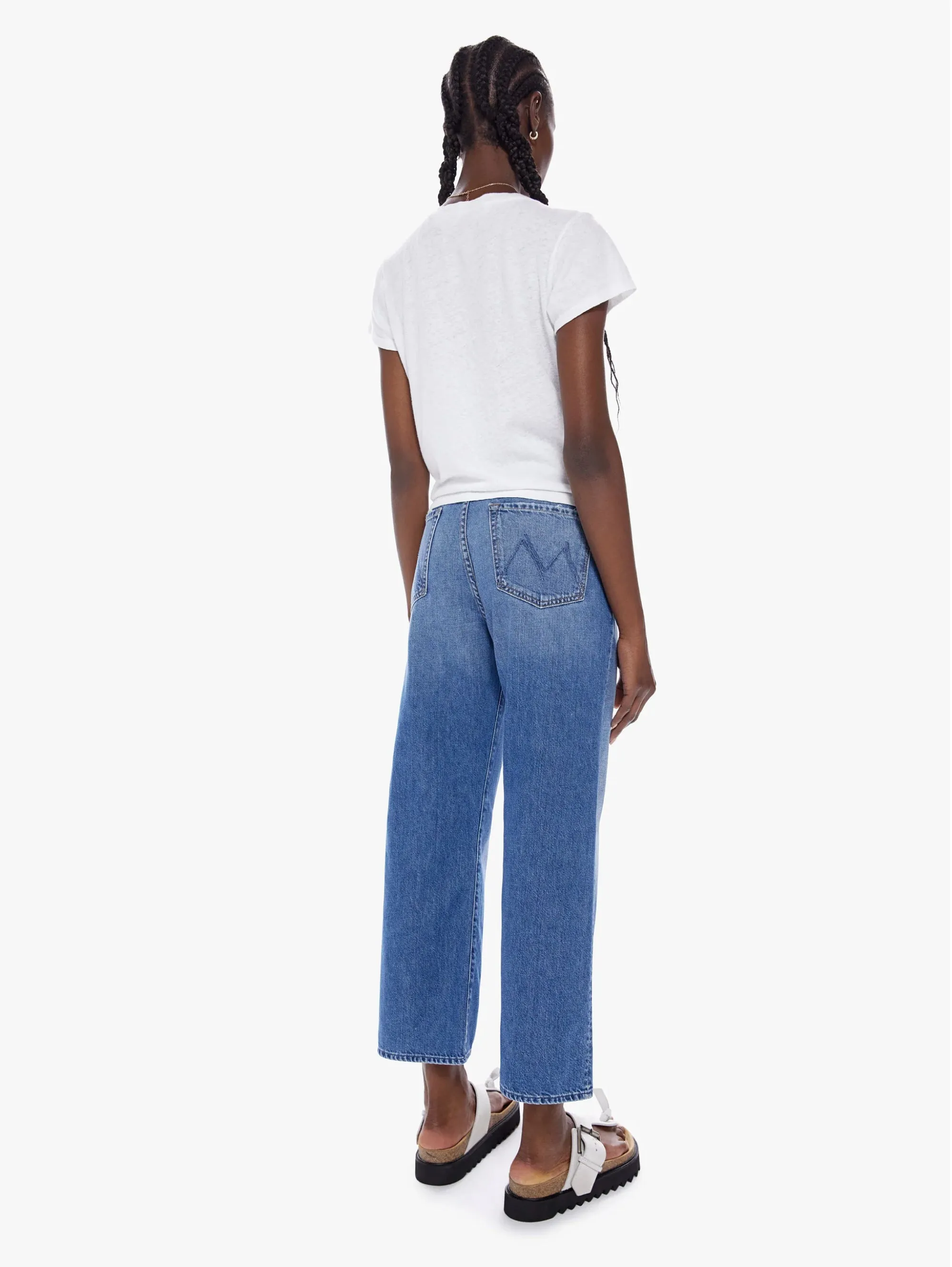 Jeans Vita Alta e Gamba Larga Blu Medio