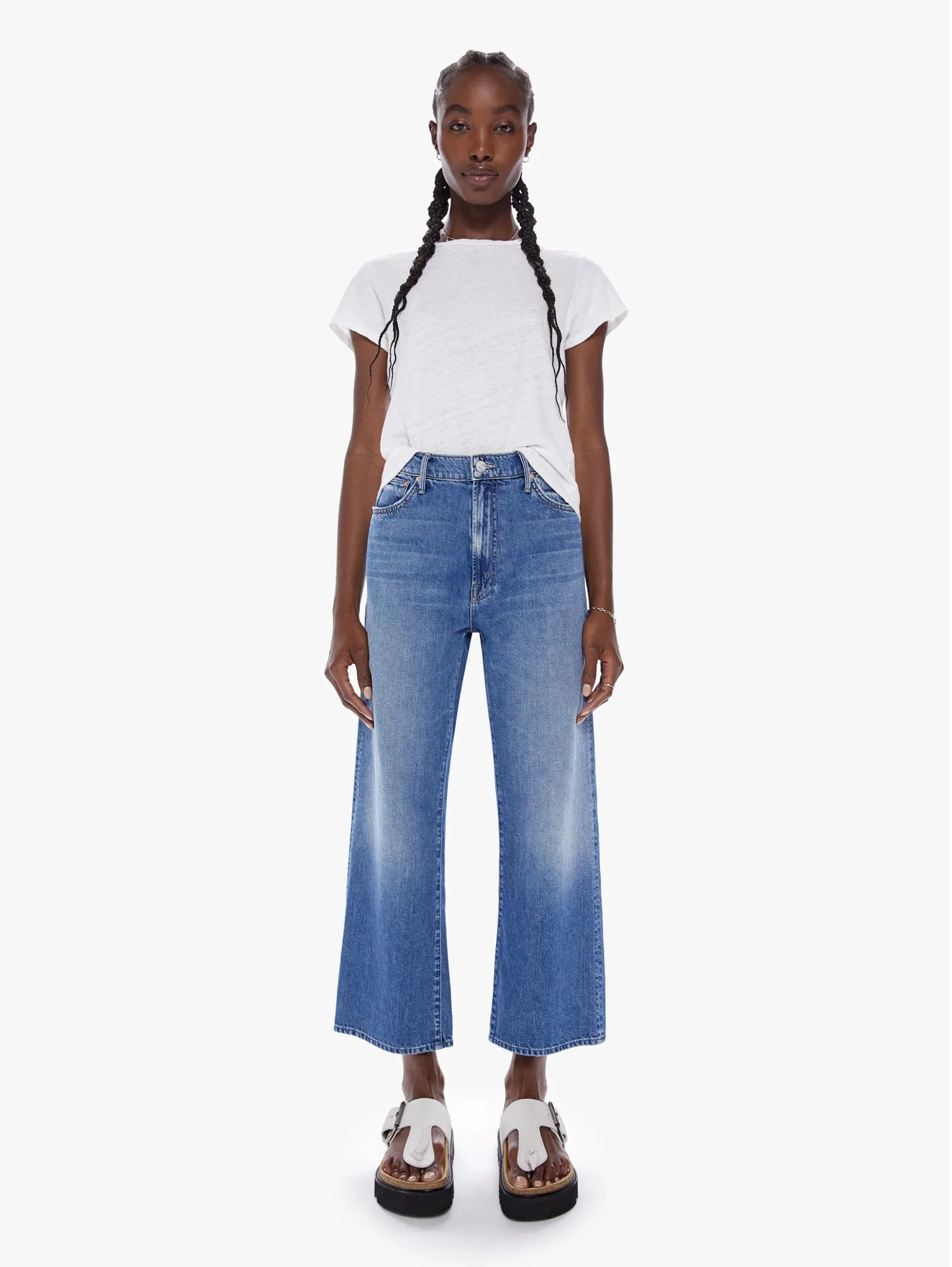 Jeans Vita Alta e Gamba Larga Blu Medio