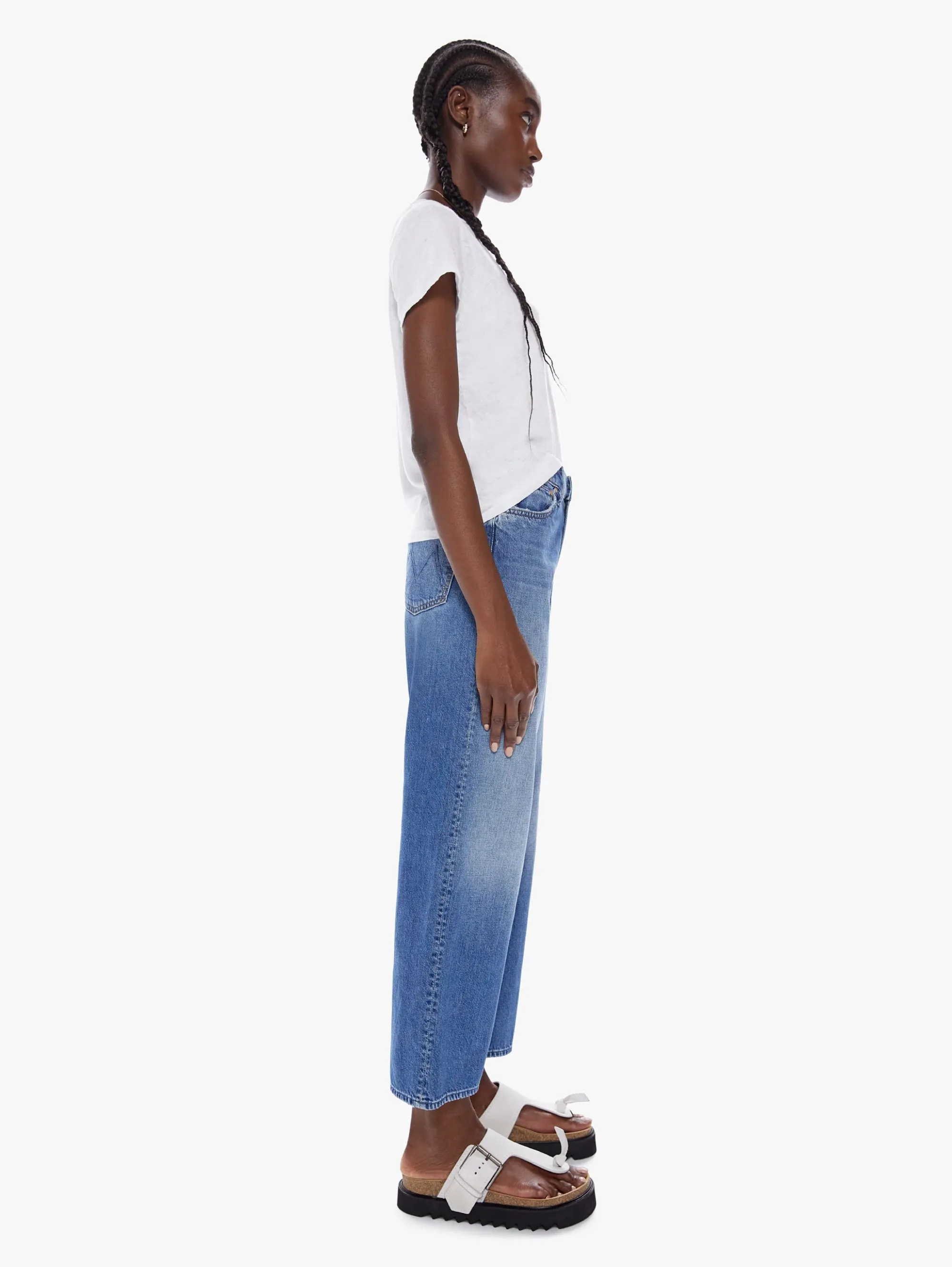 Jeans Vita Alta e Gamba Larga Blu Medio