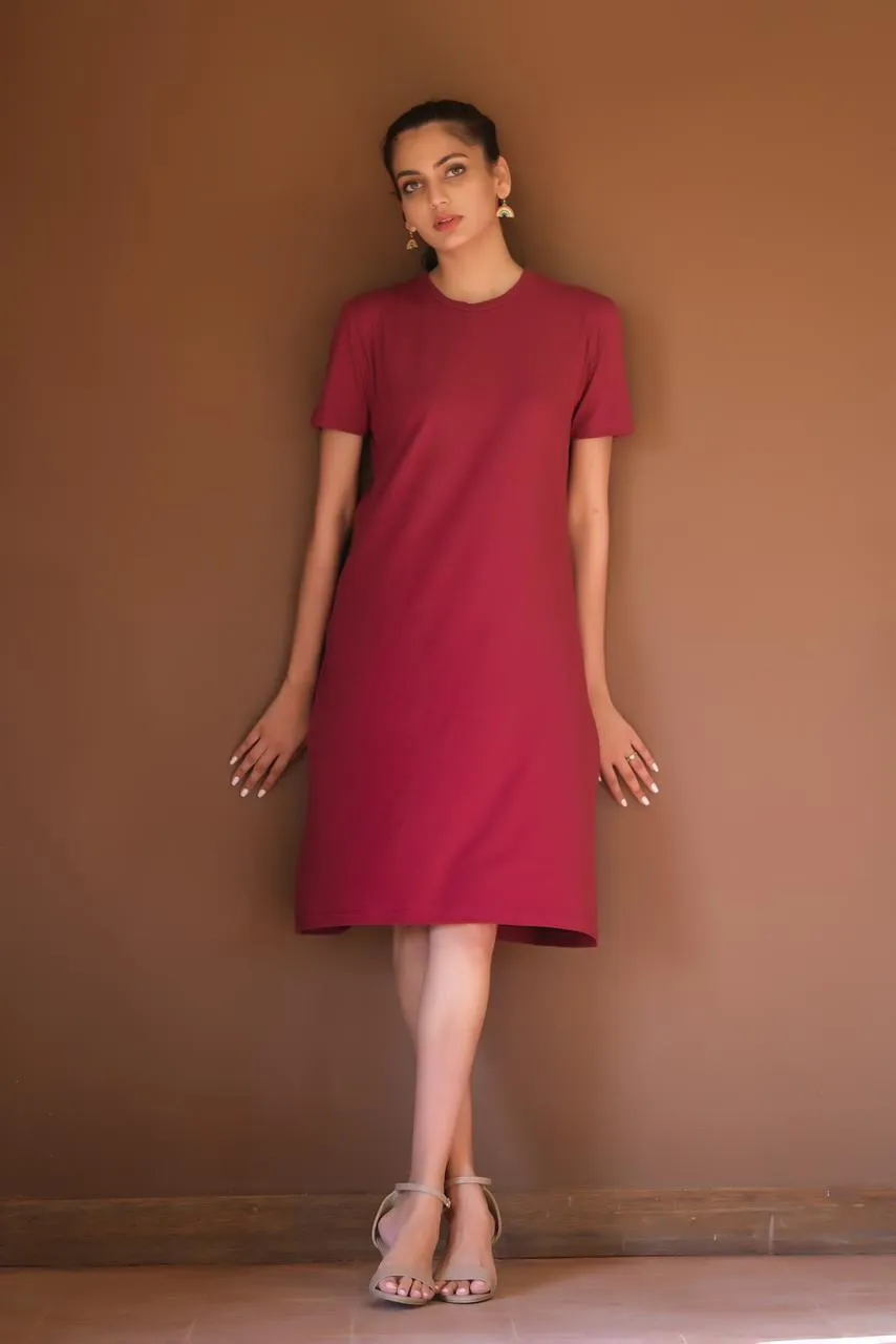 Jersey Knit Midi Dress - Maroon