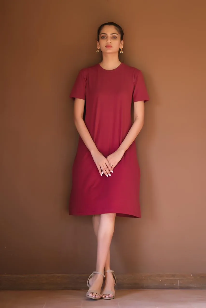 Jersey Knit Midi Dress - Maroon