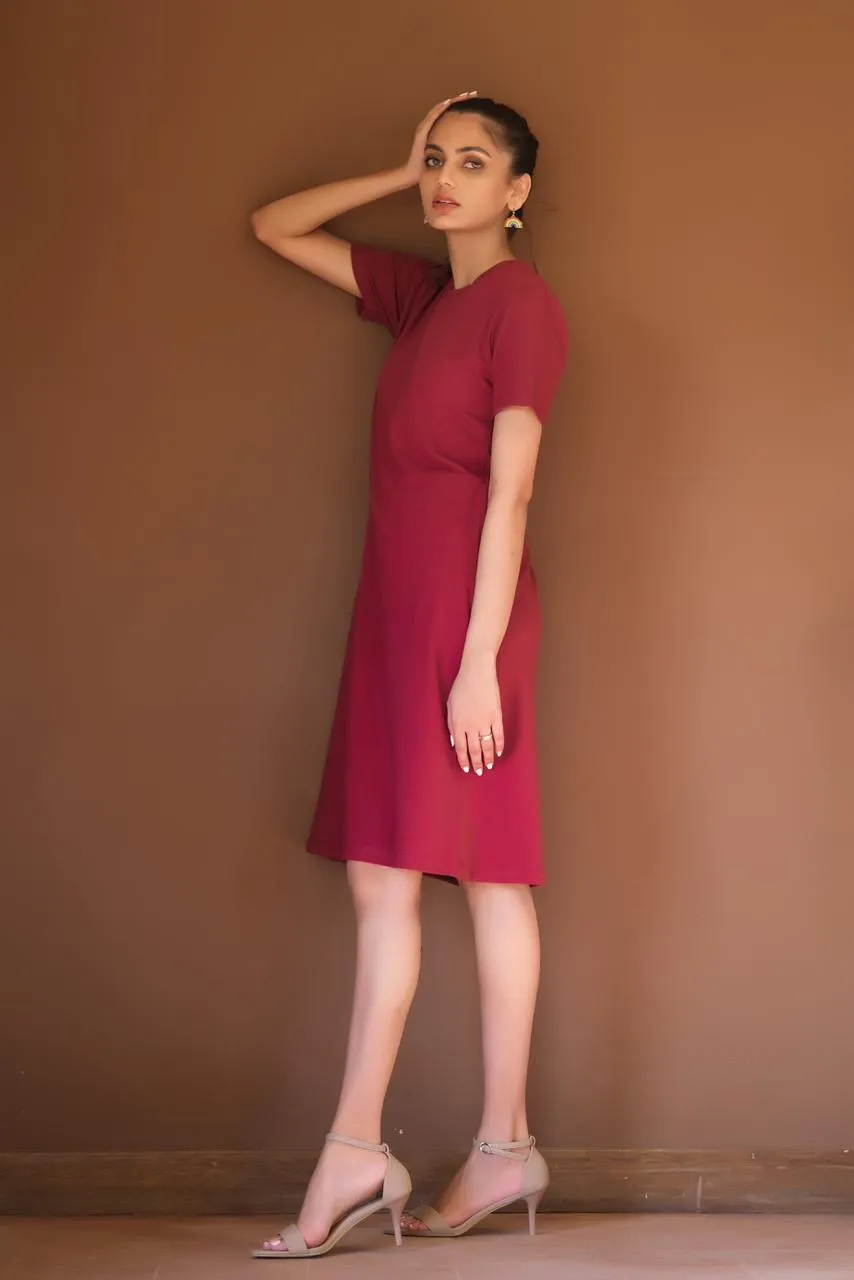 Jersey Knit Midi Dress - Maroon