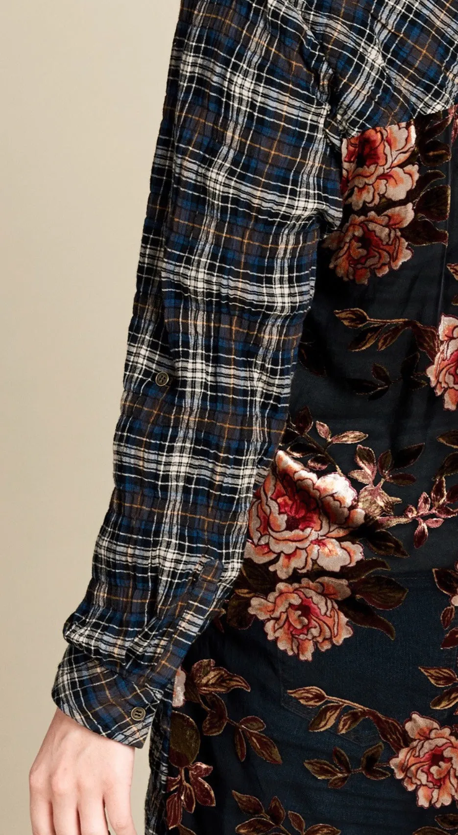 Jo Flannel Kimono with Velvet Floral Burnout Back