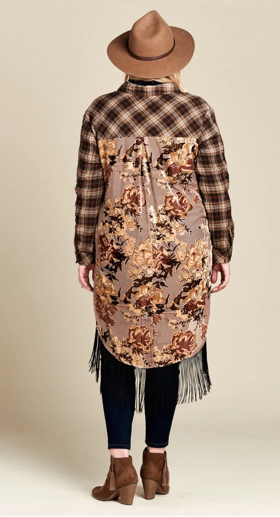 Jo Flannel Kimono with Velvet Floral Burnout Back