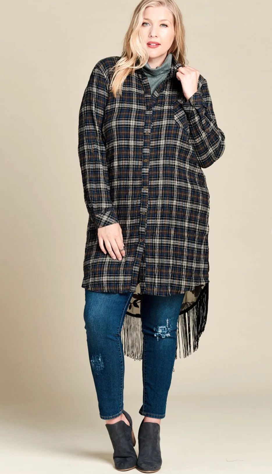 Jo Flannel Kimono with Velvet Floral Burnout Back
