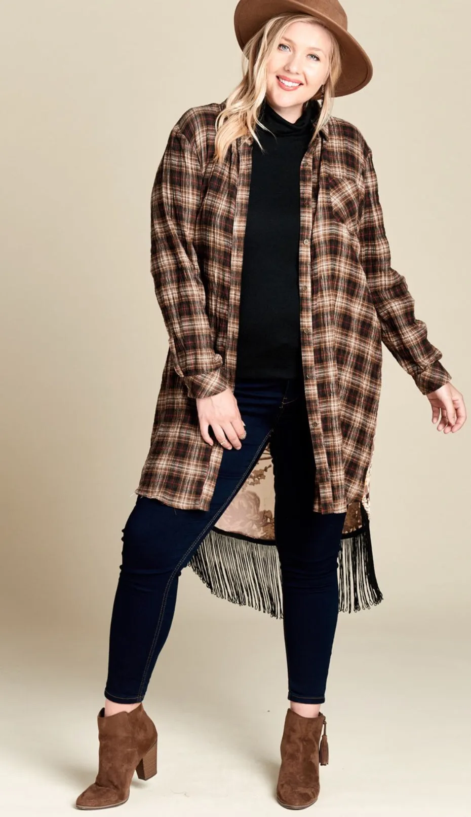 Jo Flannel Kimono with Velvet Floral Burnout Back