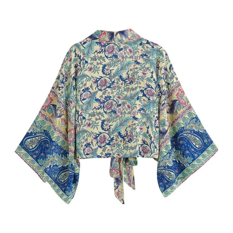 Kimono Tie Top Floral Pink-Blue