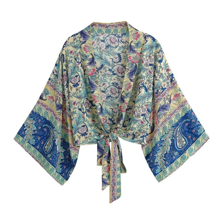 Kimono Tie Top Floral Pink-Blue