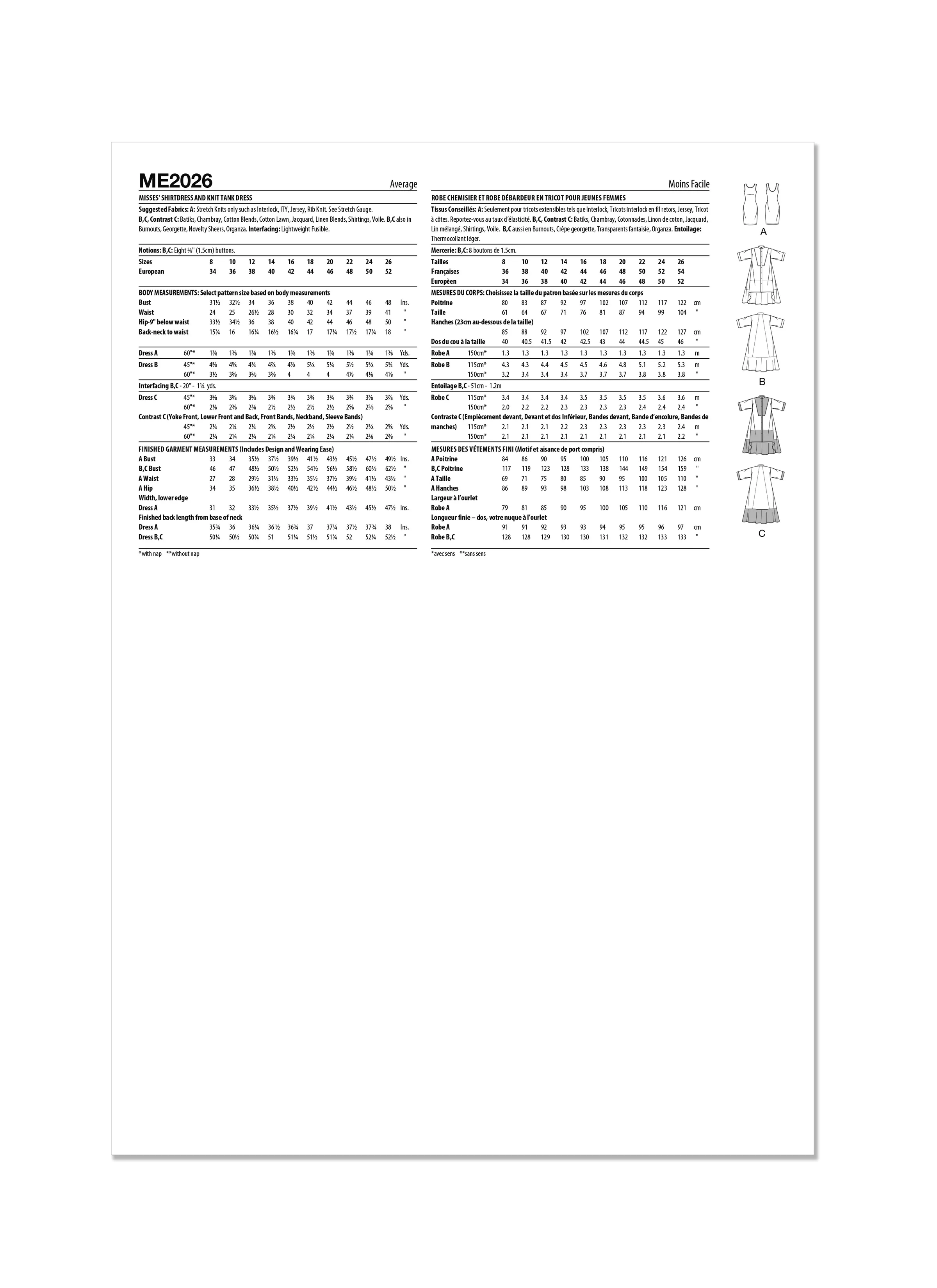 Know Me sewing pattern 2026 Misses' Shirtdress and Knit Tank Dress