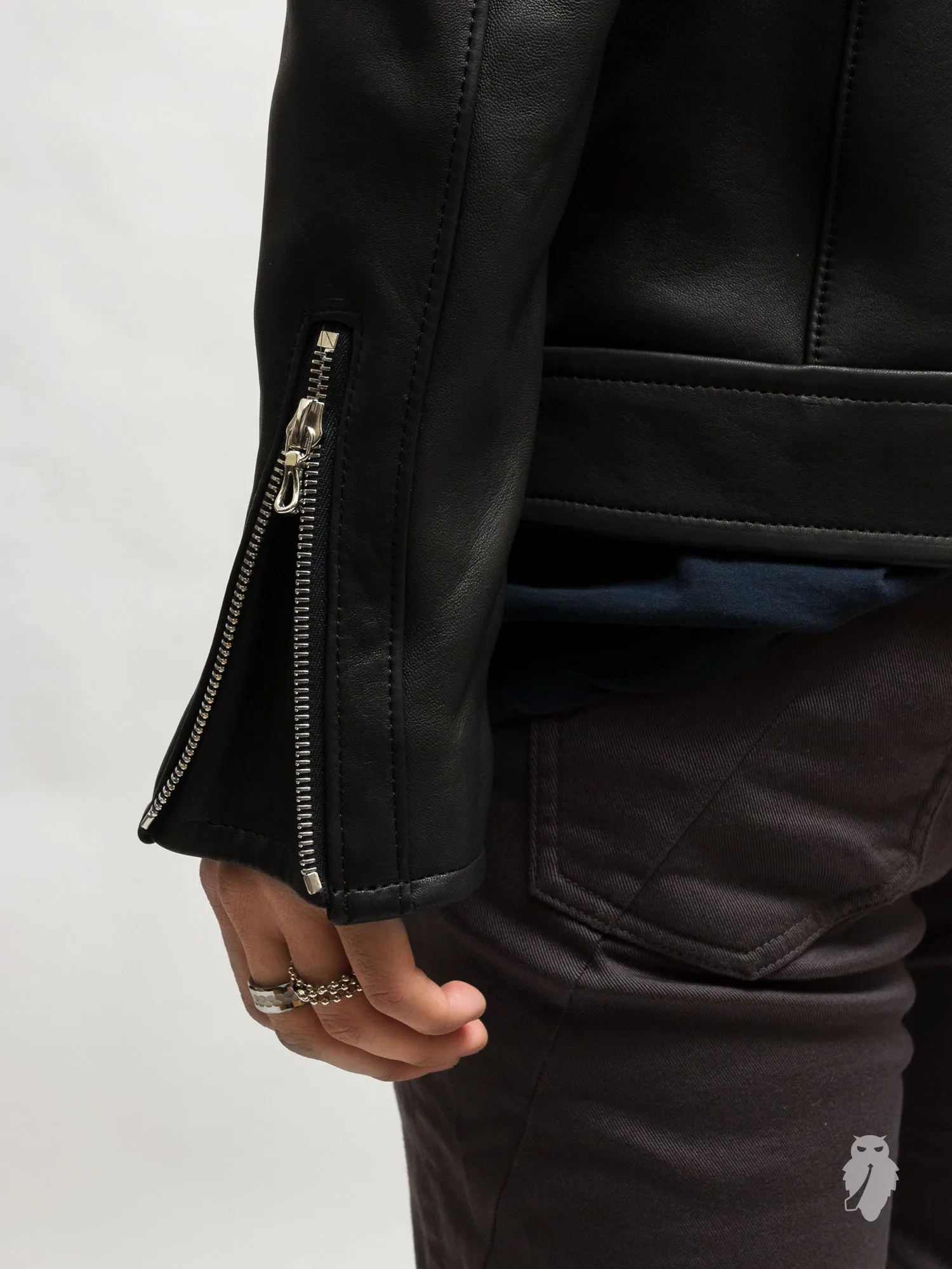 Lamb Leather Double Rider Jacket in Black
