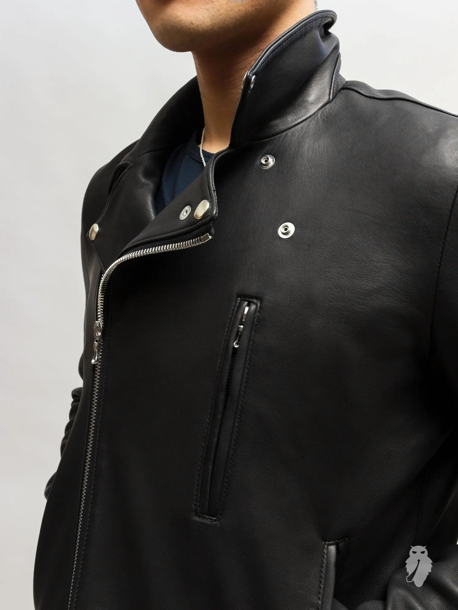 Lamb Leather Double Rider Jacket in Black