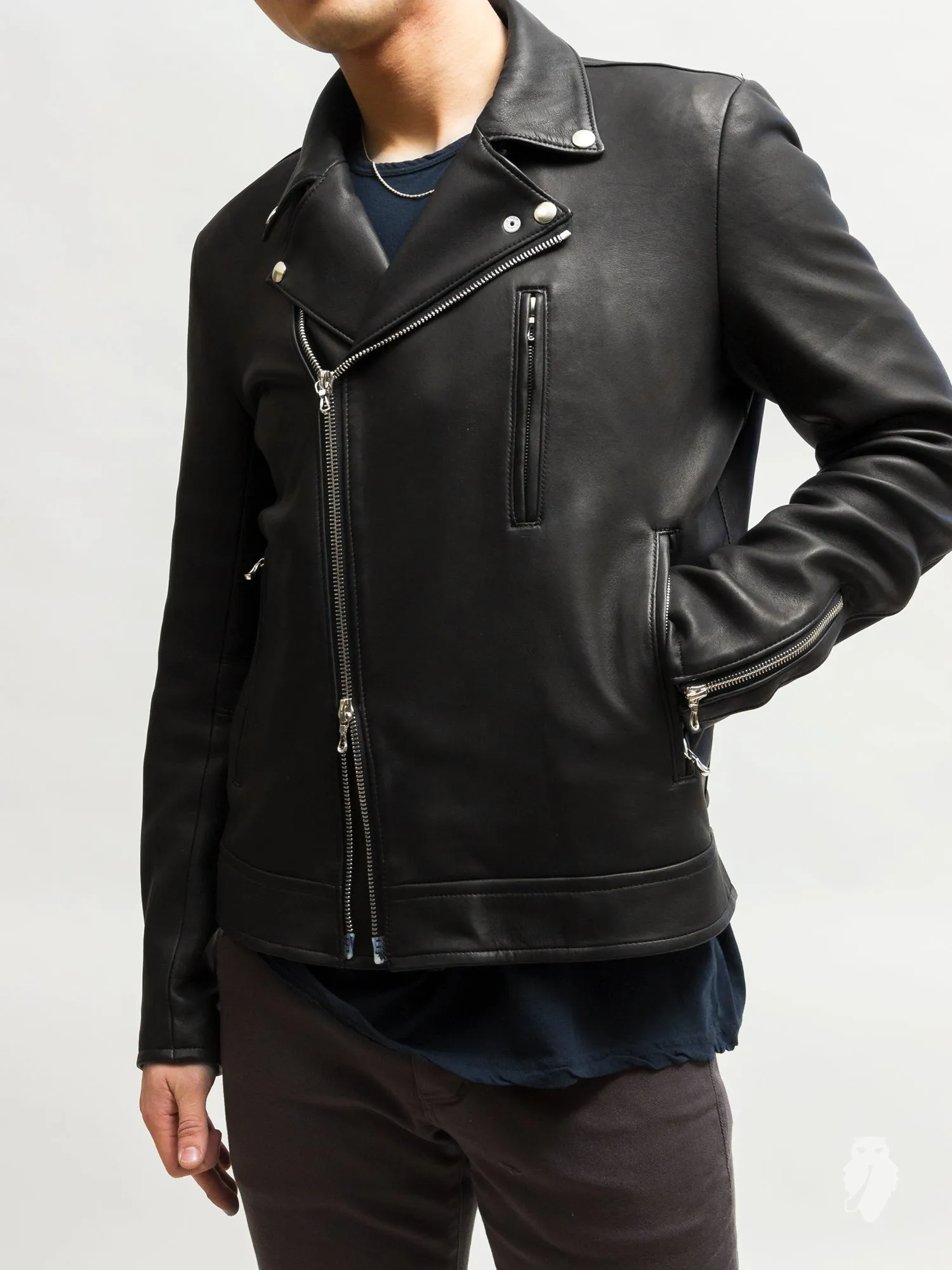Lamb Leather Double Rider Jacket in Black