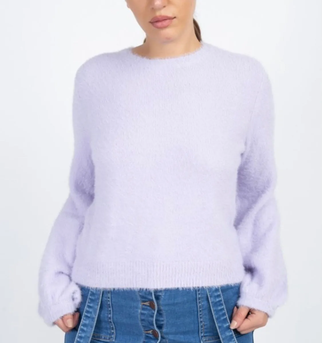 Lavender Round Neck Fuzzy Sweater