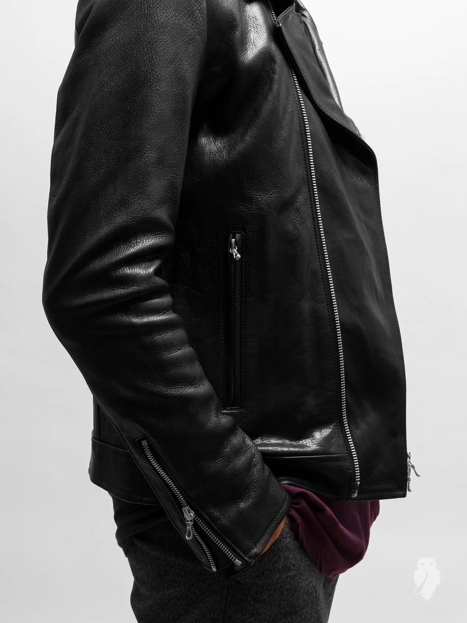 Leather Double Rider Jacket in Black