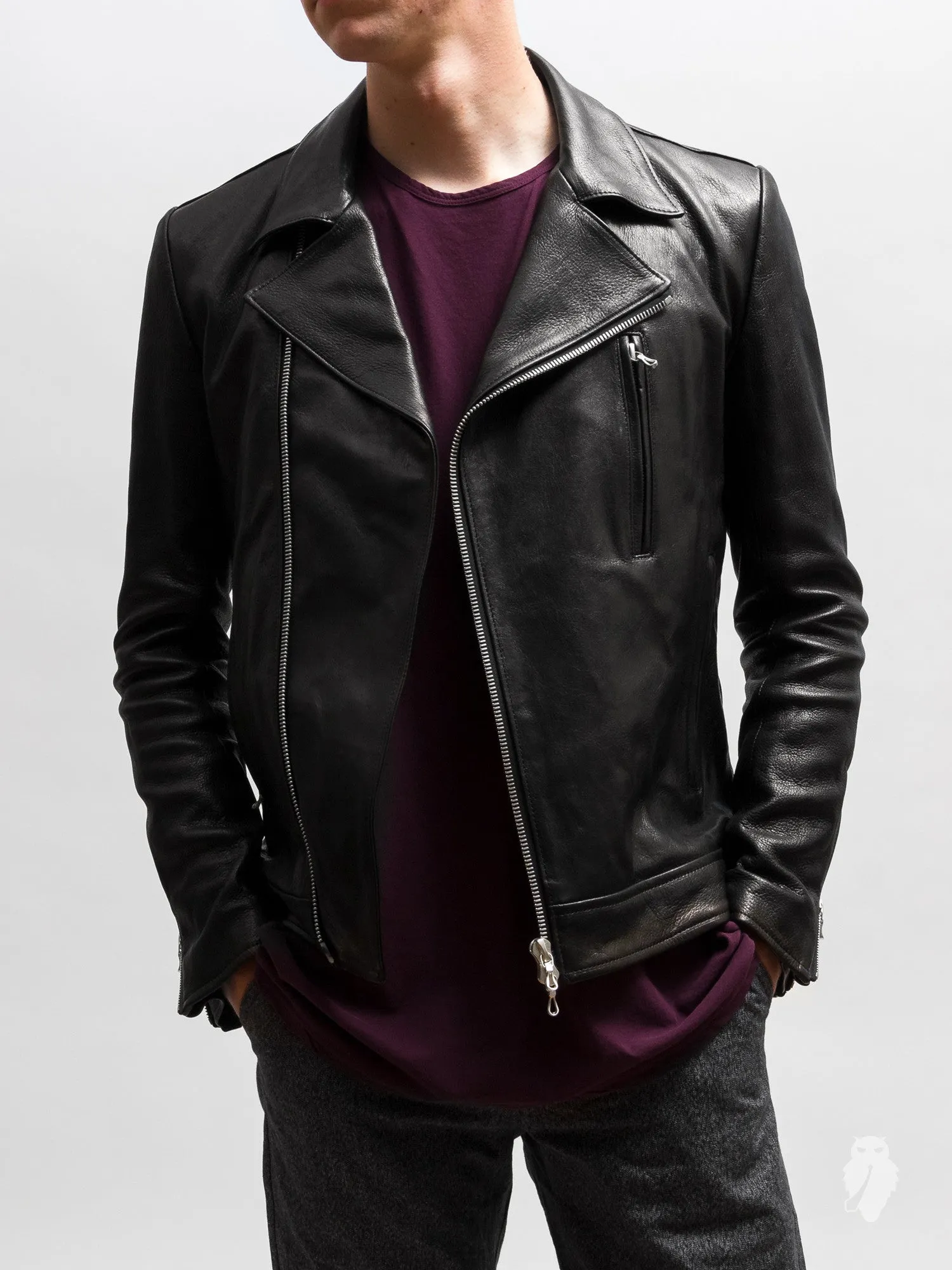 Leather Double Rider Jacket in Black