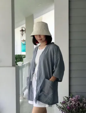 Light Gray Raw Natural Cotton Gauze Cardigan with Pockets
