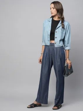 Light Weight Pleated Flared Leg Denims