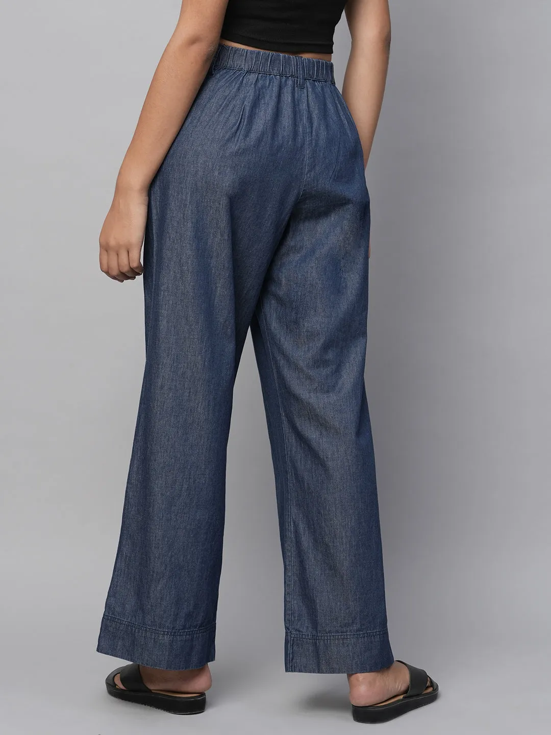 Light Weight Pleated Flared Leg Denims