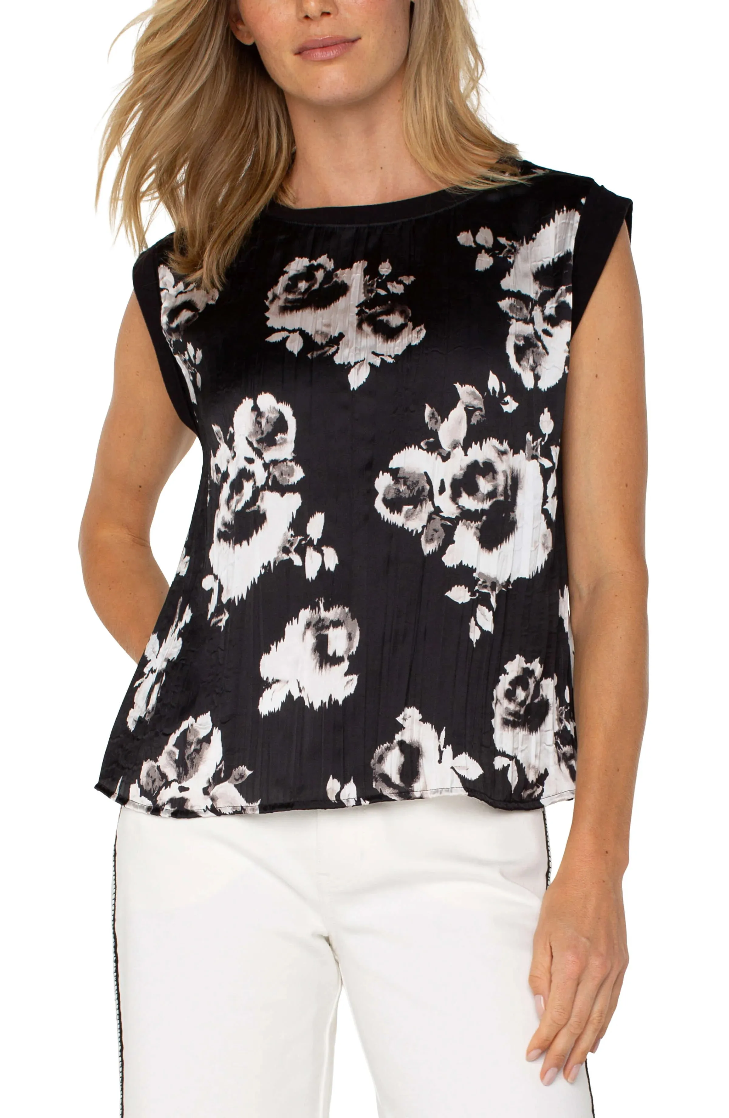 Liverpool Women's Sleeveless Woven Knit Top - Black/White