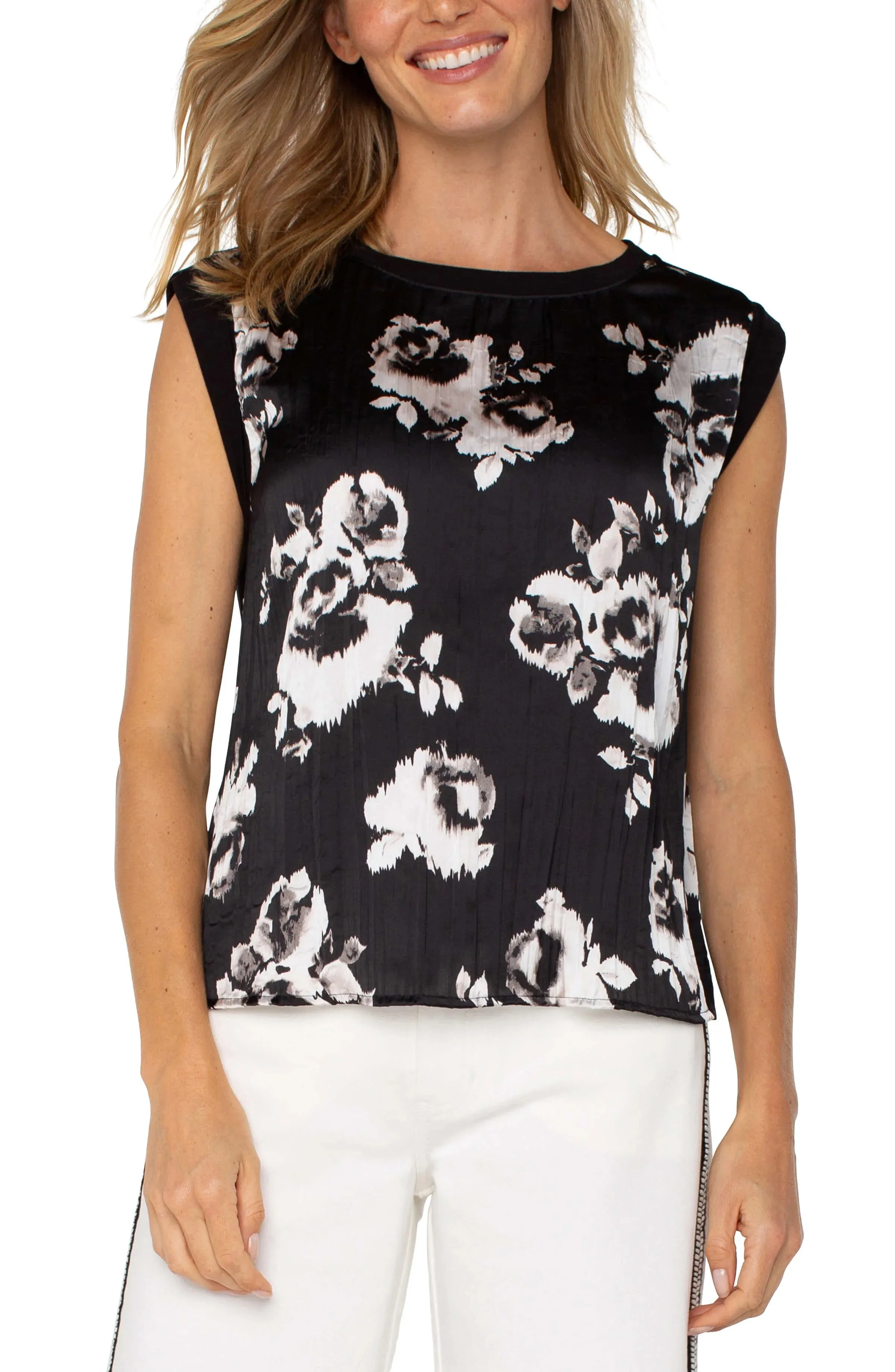 Liverpool Women's Sleeveless Woven Knit Top - Black/White