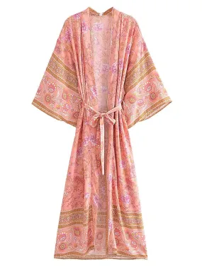 Long Kimono Floral Pink