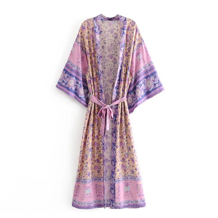 Long Kimono Lilac Flowers
