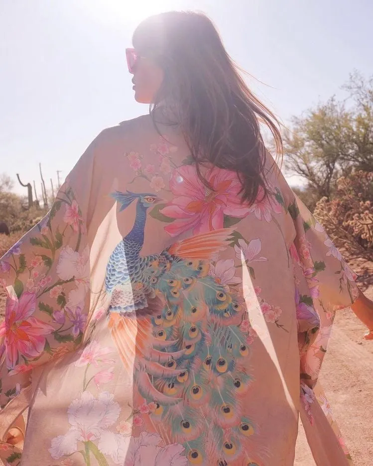 Long Kimono Peacock Beige