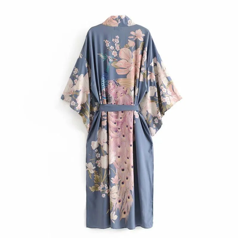 Long Kimono Peacock Blue