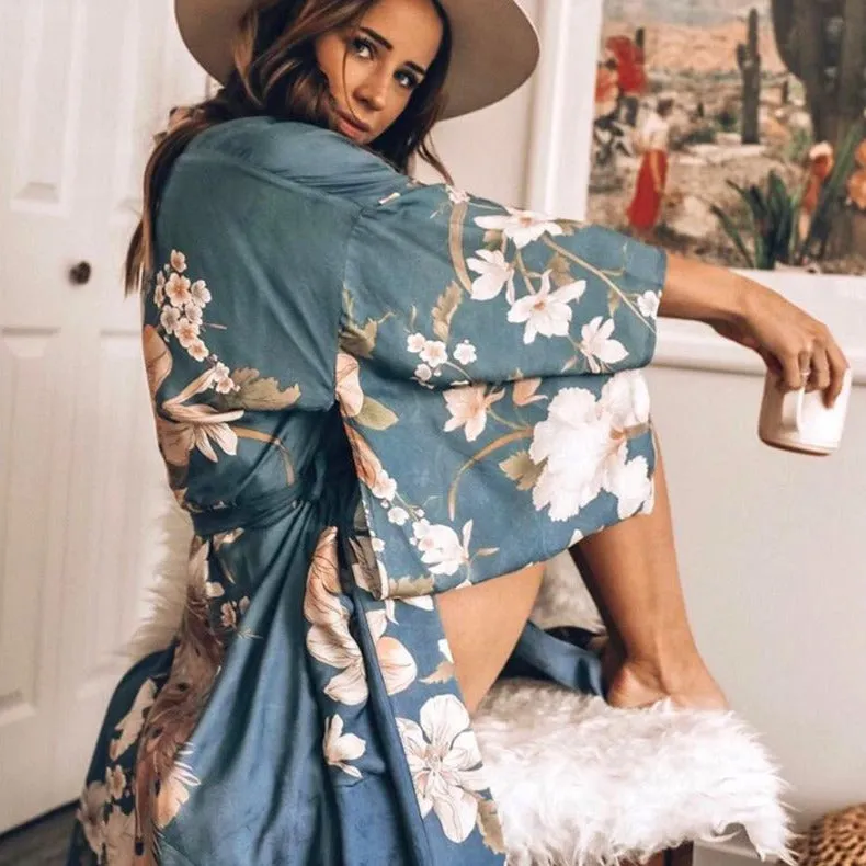 Long Kimono Peacock Blue