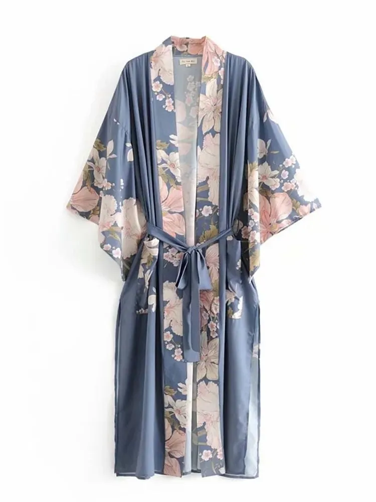 Long Kimono Peacock Blue