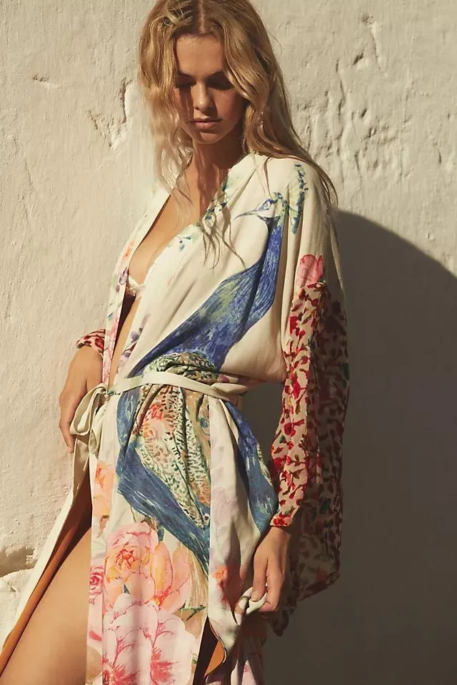 Long Kimono Peacock White
