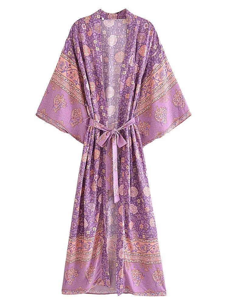 Long Kimono Purple Floral
