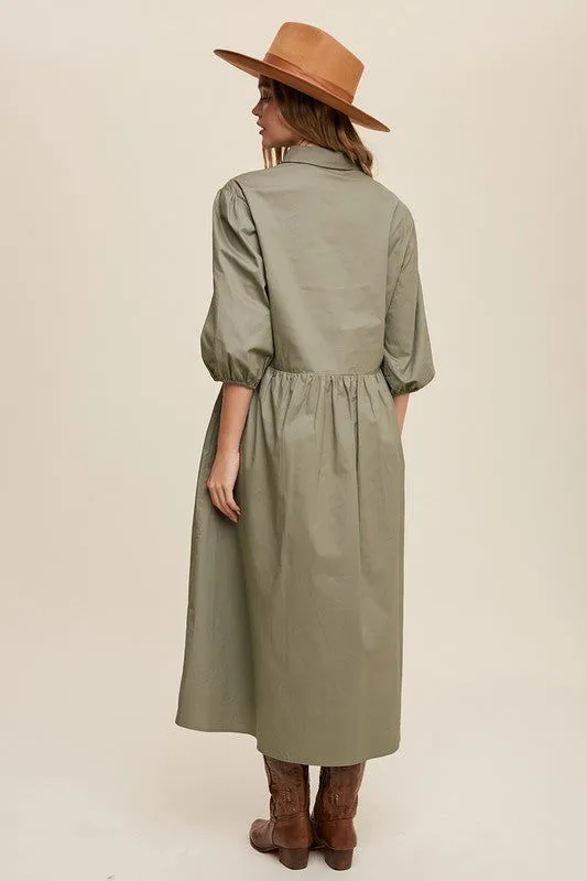 Loose Babydoll Puff Sleeve Maxi Dress