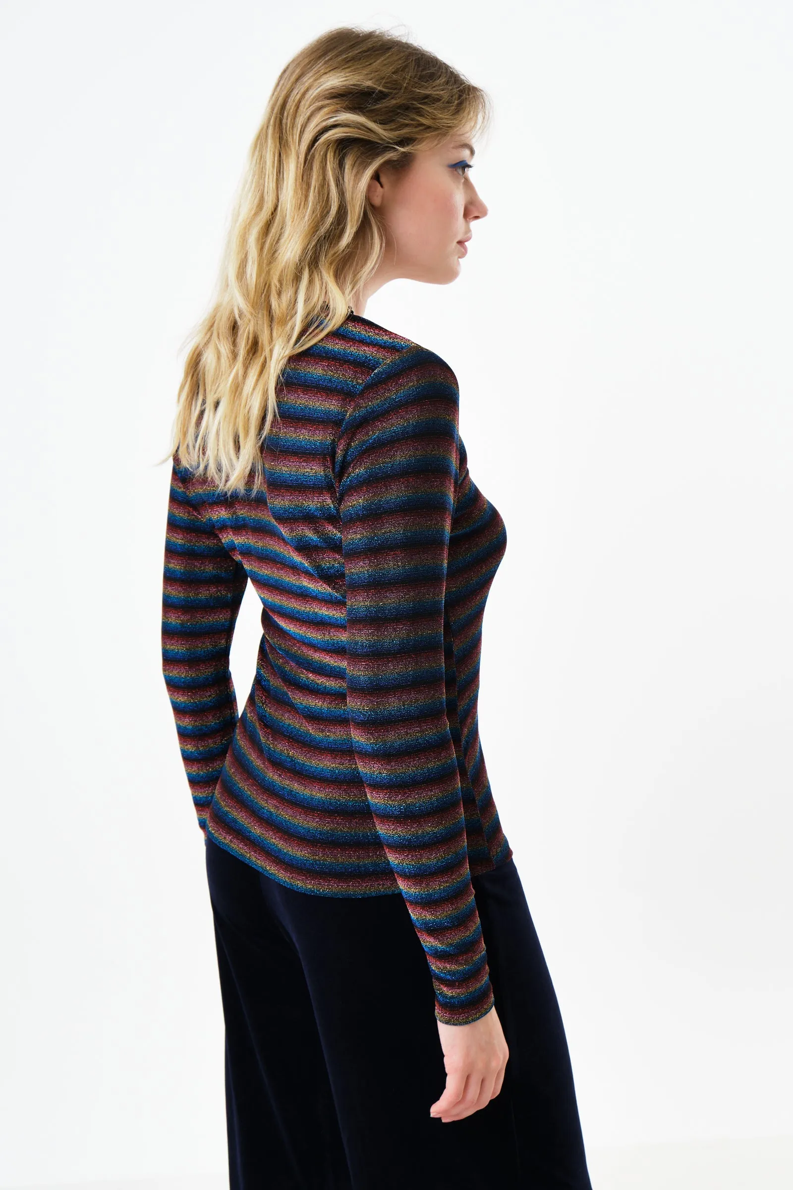 Maeko Sparkle Stripe V-Neck Top - Gold