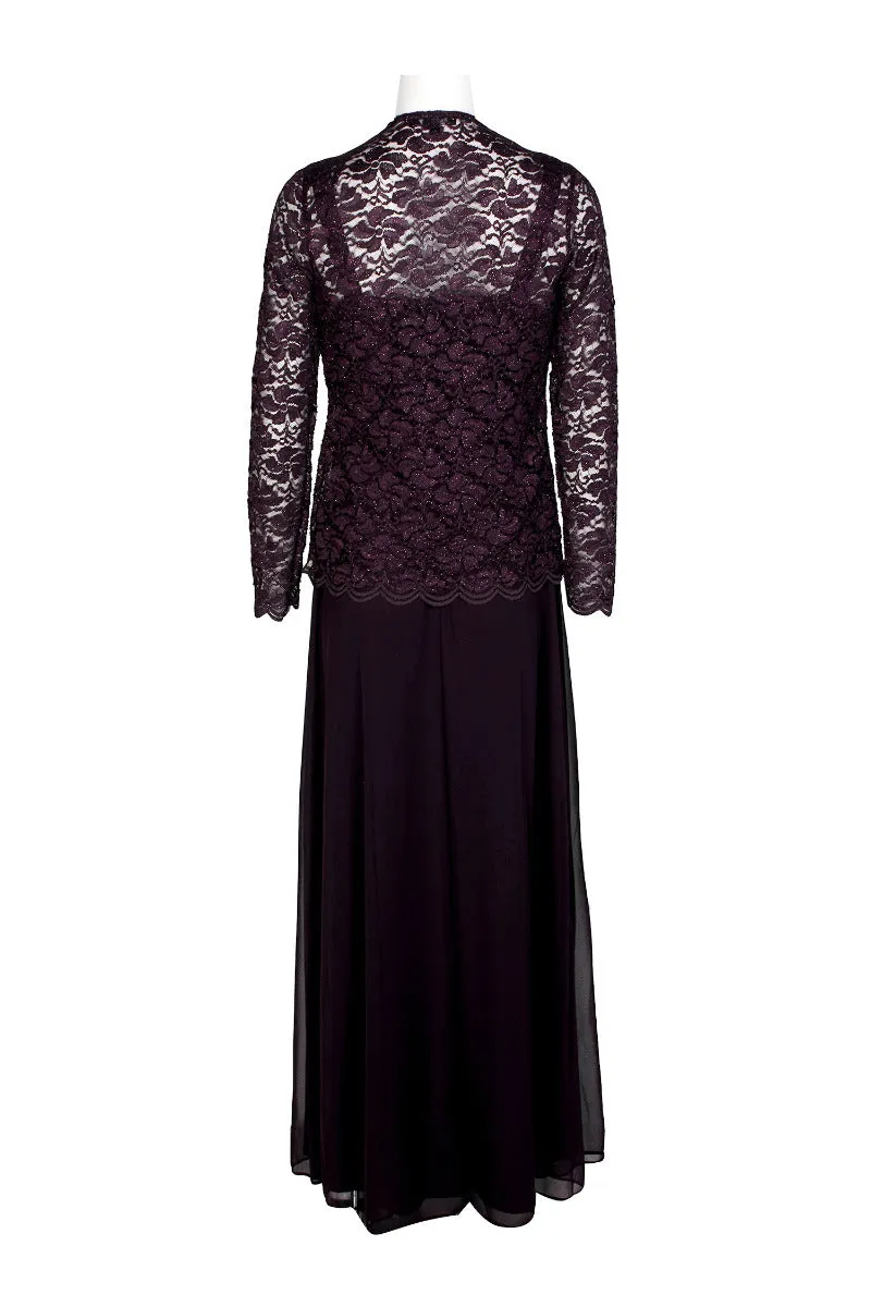 Marina Square Neck Sleeveless Embroidered Mesh Top Zipper Back with Jacket 2 Piece Set