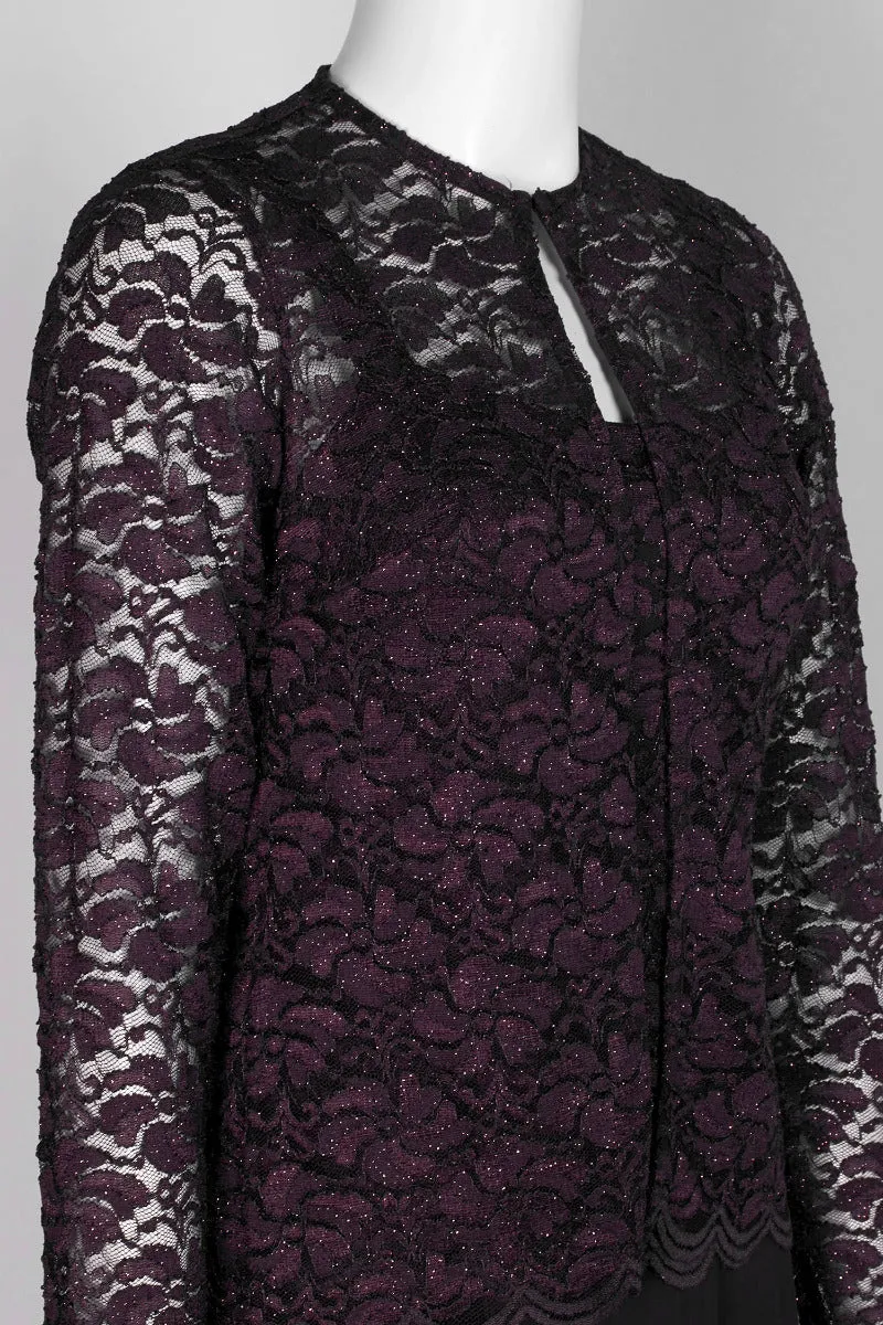 Marina Square Neck Sleeveless Embroidered Mesh Top Zipper Back with Jacket 2 Piece Set