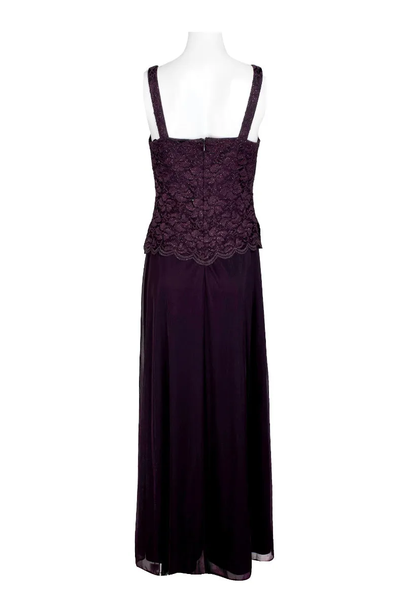 Marina Square Neck Sleeveless Embroidered Mesh Top Zipper Back with Jacket 2 Piece Set