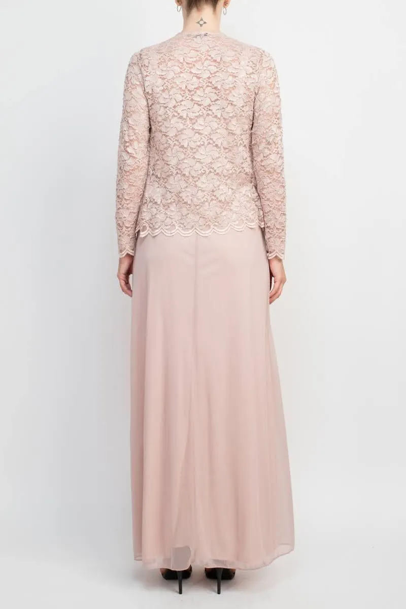 Marina Square Neck Sleeveless Embroidered Mesh Top Zipper Back with Jacket 2 Piece Set