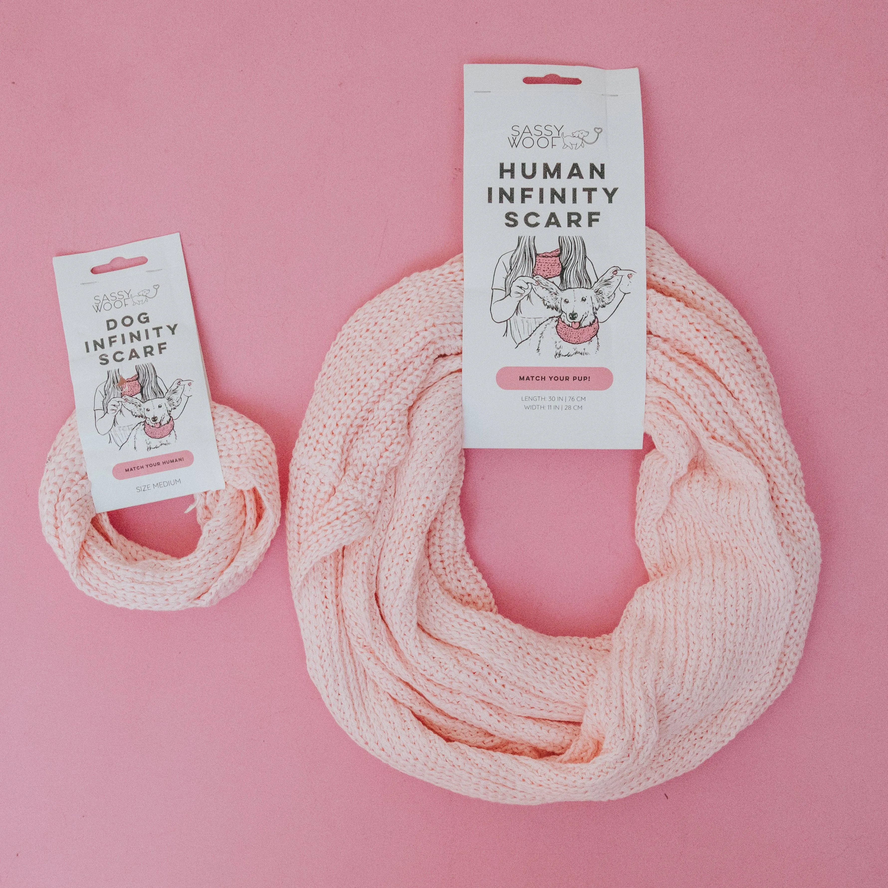 Matching Dog and Owner Pink Knitted Scarf | Cute Infinity Pink Dog Scarf