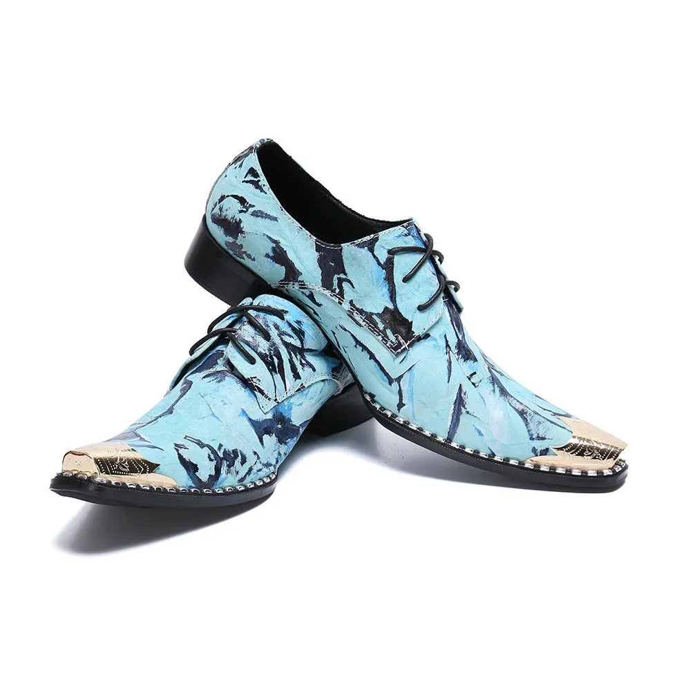 Men Lace Up Steel Toe Printed Oxford Shoes