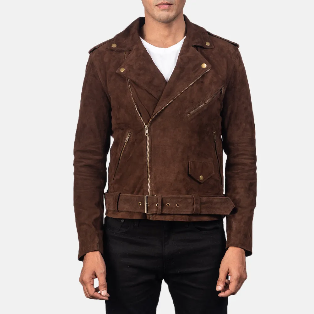 Men’s Brown Suede Biker Jacket | Notch Collar & Stylish Design