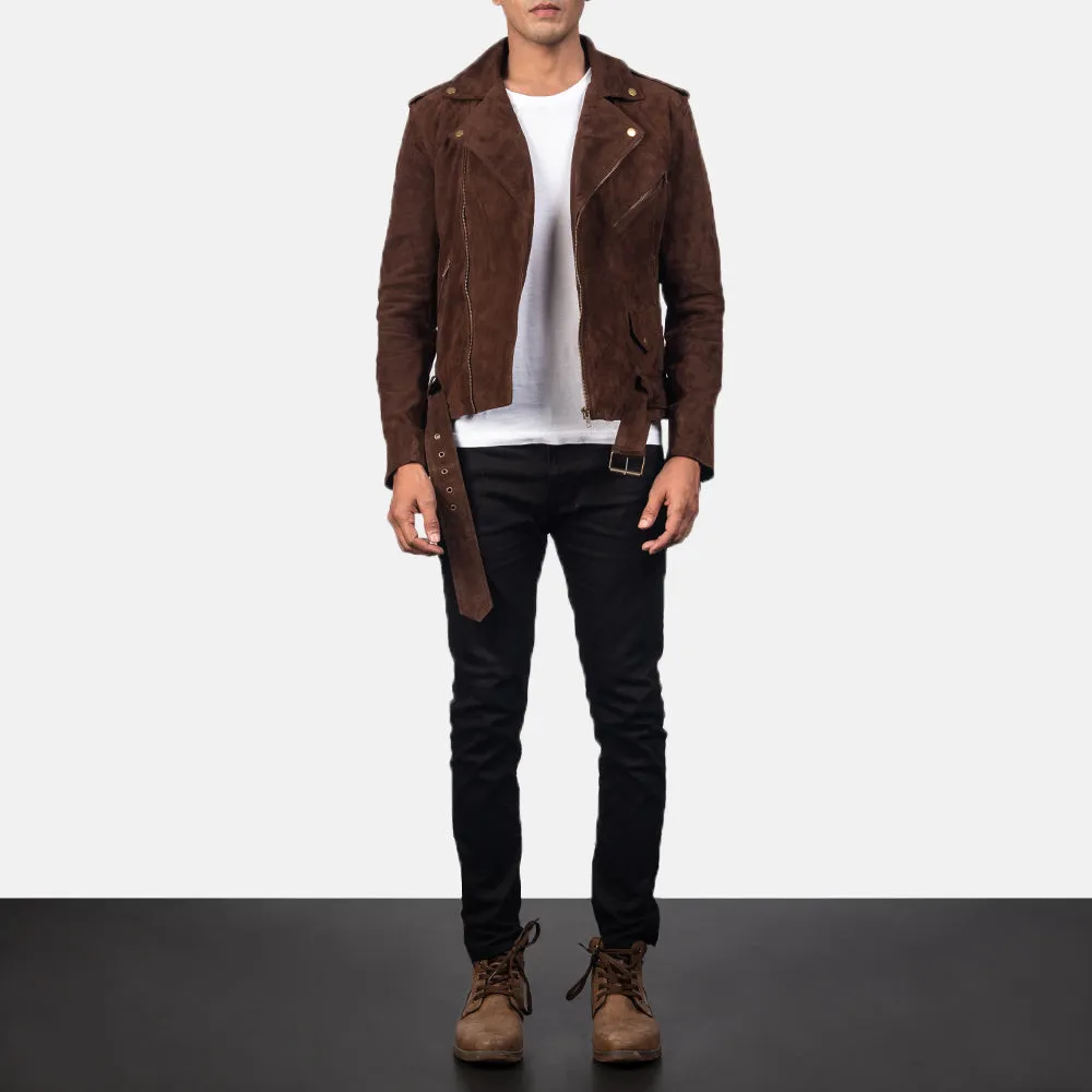 Men’s Brown Suede Biker Jacket | Notch Collar & Stylish Design