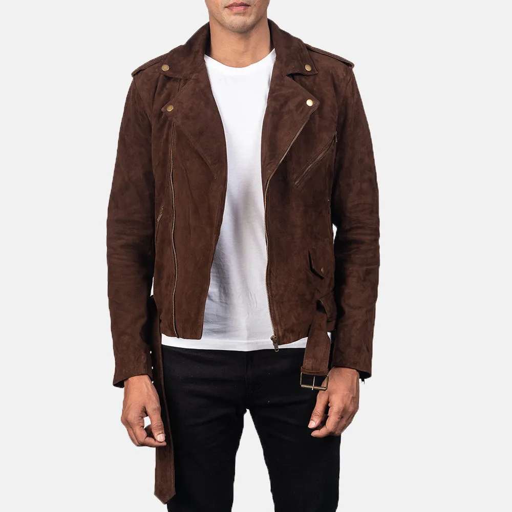 Men’s Brown Suede Biker Jacket | Notch Collar & Stylish Design