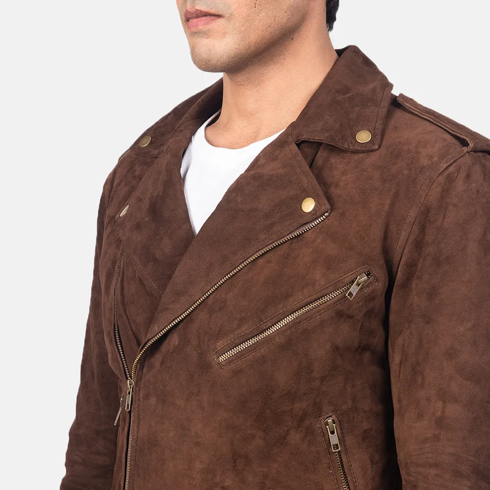 Men’s Brown Suede Biker Jacket | Notch Collar & Stylish Design
