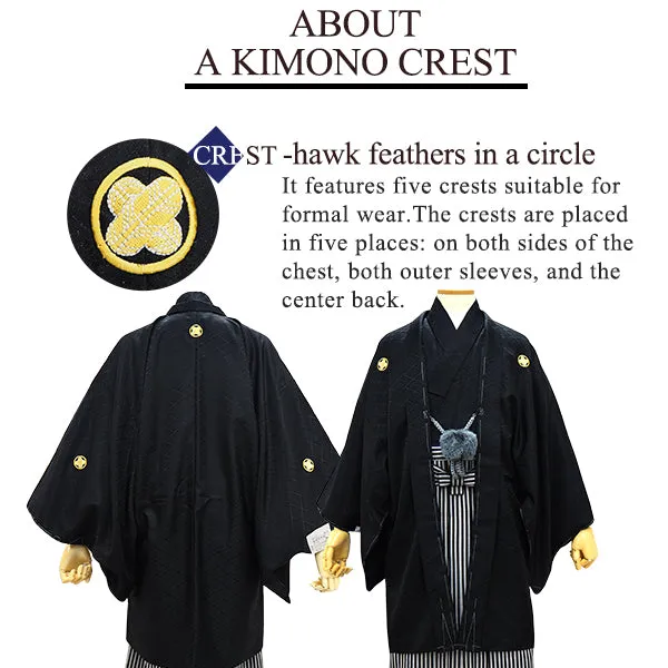 Men's Formal Kimono, Haori, and Hakama 12-Piece FULL Set ＜Black Haori＞