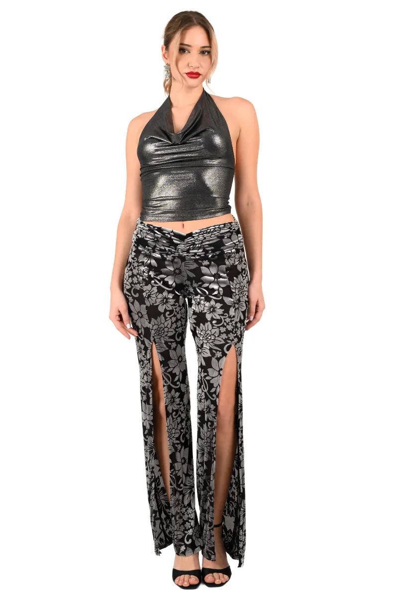 Metallic Draped Halter Neck Dance Top