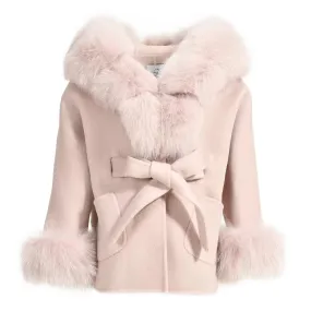 MI LOVES SIGNATURE Luxurious Anna cashmere kids coat with Fox fur trim and cuffs in Beautiful Nude colour