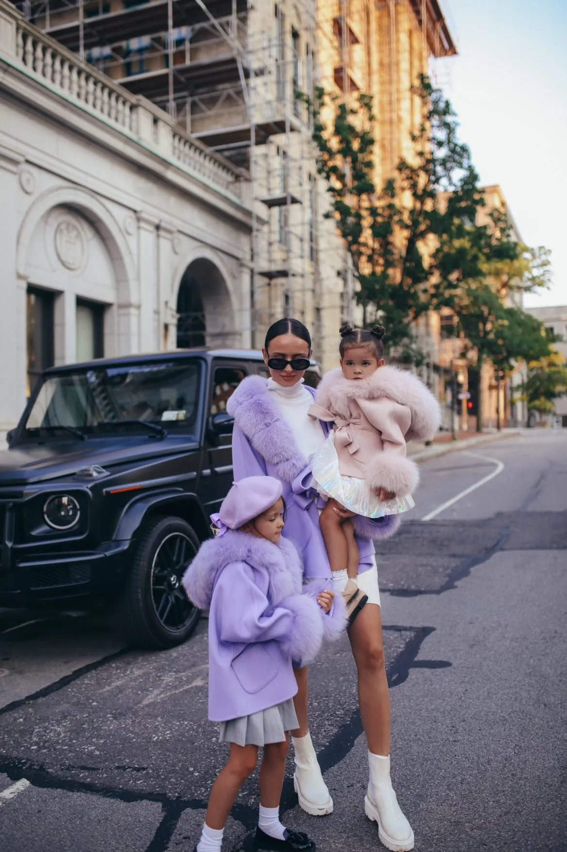 MI LOVES SIGNATURE Luxurious Anna cashmere kids coat with Fox fur trim and cuffs in Beautiful Nude colour