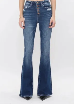 Mica Denim High Rise Flare With Button Up